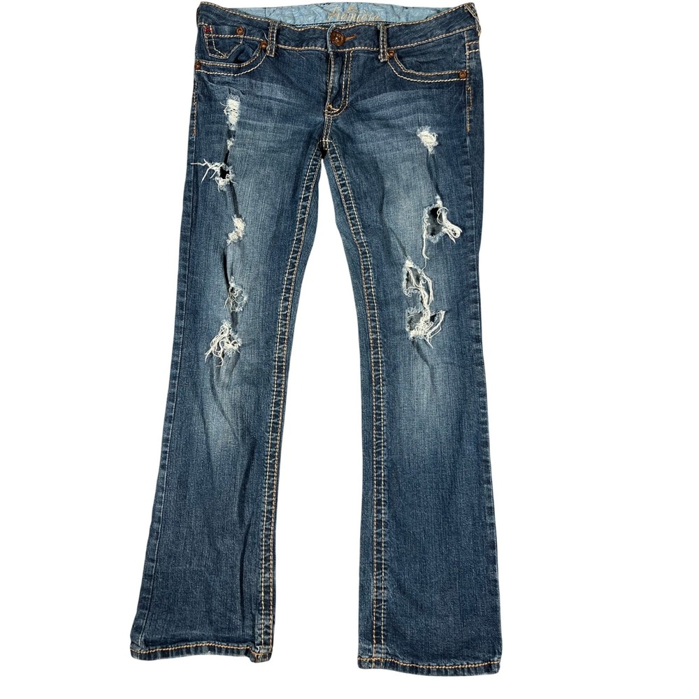 Premiere Womens Distressed Bootcut Jeans Size 9/10 Short Blue Medium Wash Denim‎